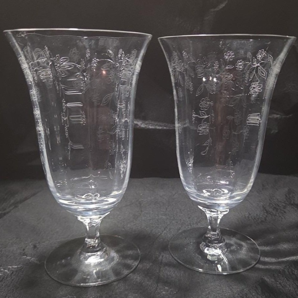 Lenox Castle Garden Iced Tea Lot of 2 Goblets Floral Etched Stemware 6 5/8"